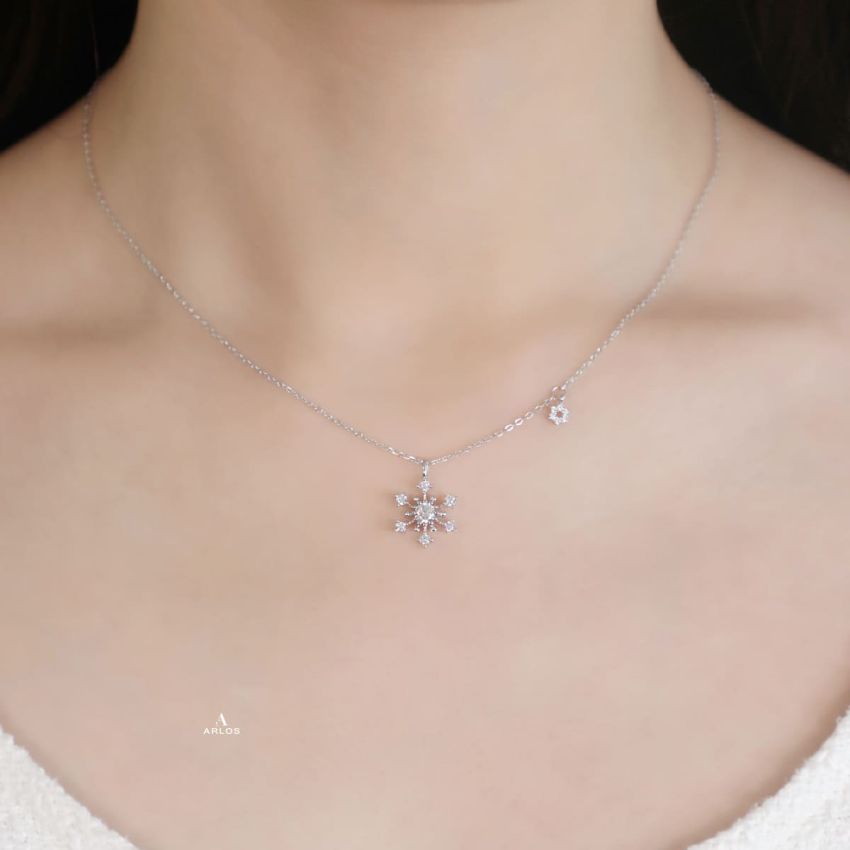 L'amour 冬日浪漫雪花頸鏈 (白金色)
