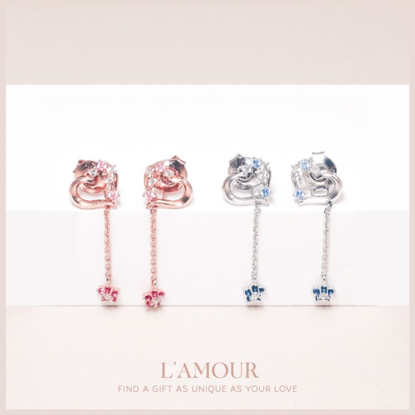 L'amour 花漾愛心耳環 (白金色)