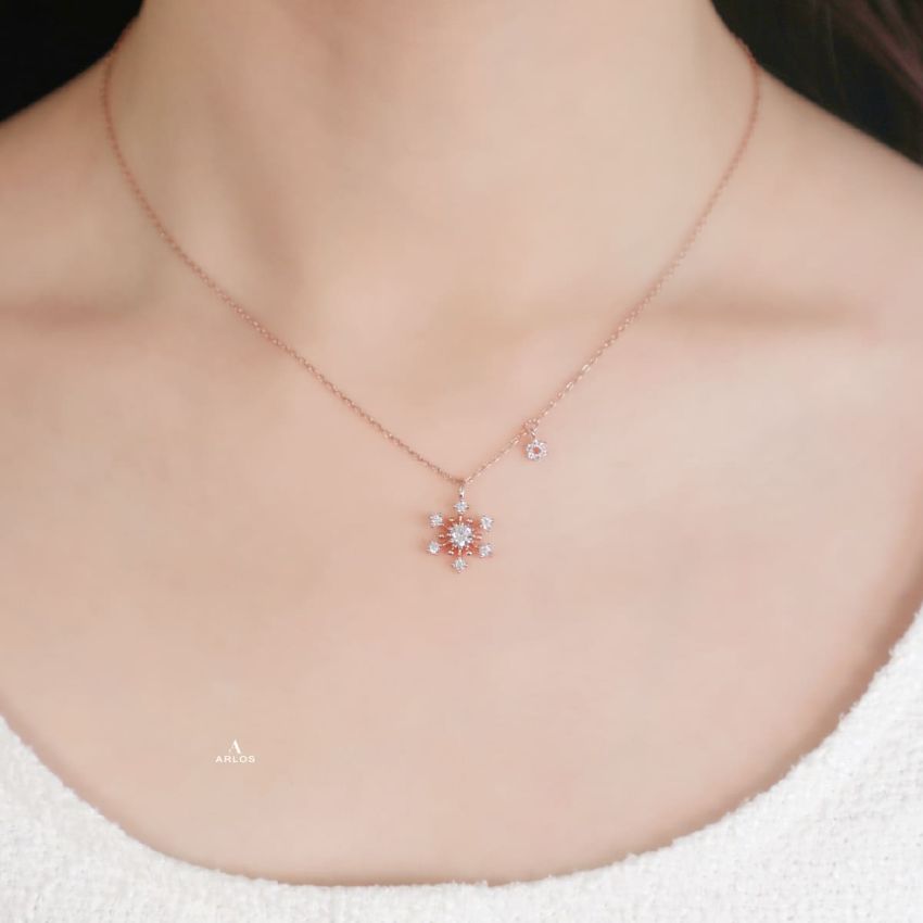 L'amour 冬日浪漫雪花頸鏈 (玫瑰金)