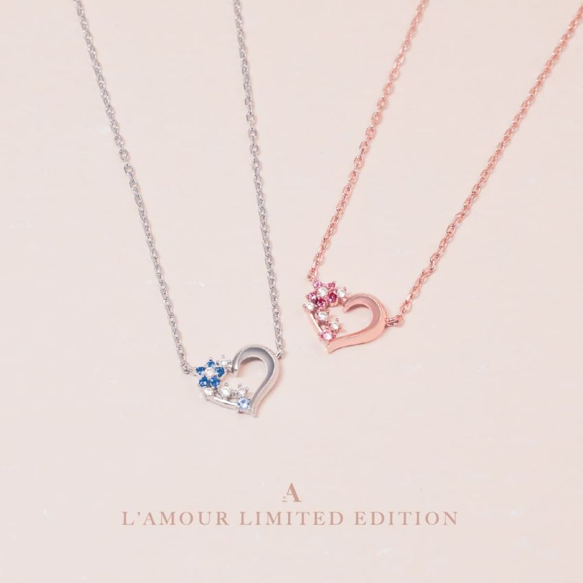 L'amour 花漾愛心頸鏈 (白金色)
