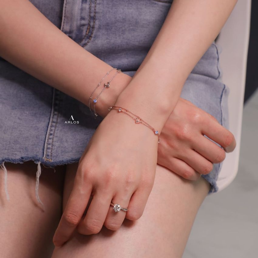 L'amour 月亮星辰手鏈 (白金色)