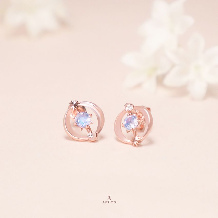 Aloha 藍月亮石星願耳環 (玫瑰金)