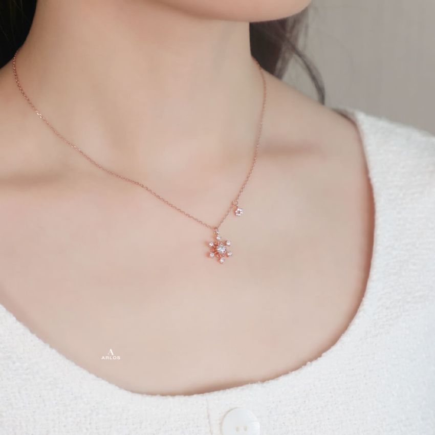 L'amour 冬日浪漫雪花頸鏈 (玫瑰金)