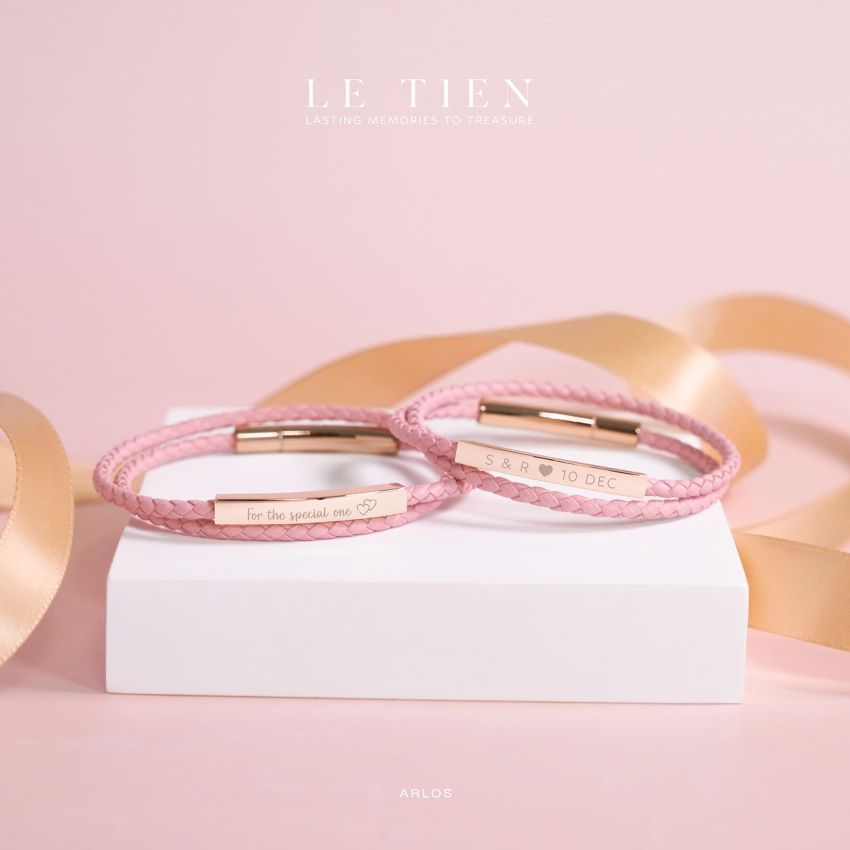 Le Tien 雙層皮革手環 (櫻花粉)