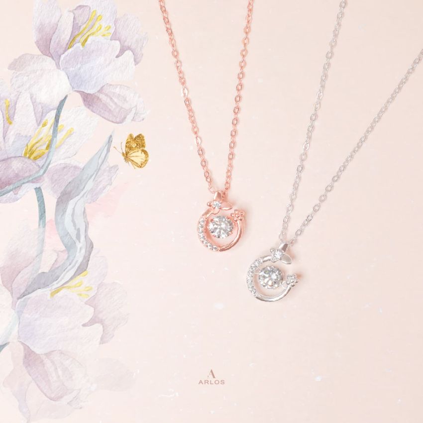 花漾蝴蝶跳動頸鏈 (玫瑰金)