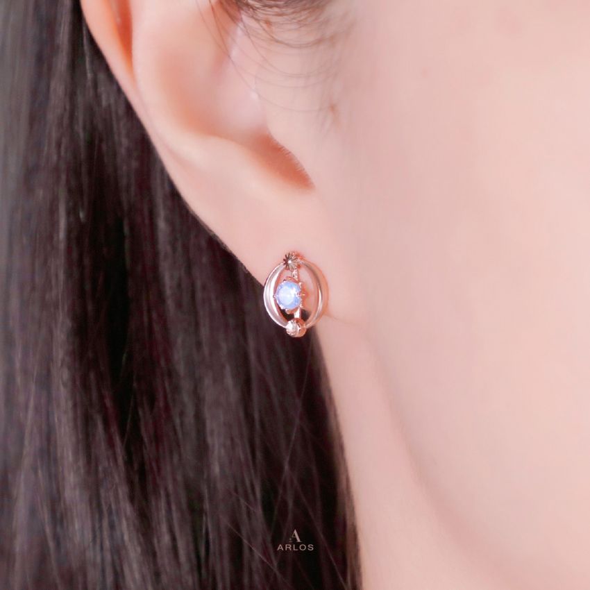 Aloha 藍月亮石星願耳環 (玫瑰金)