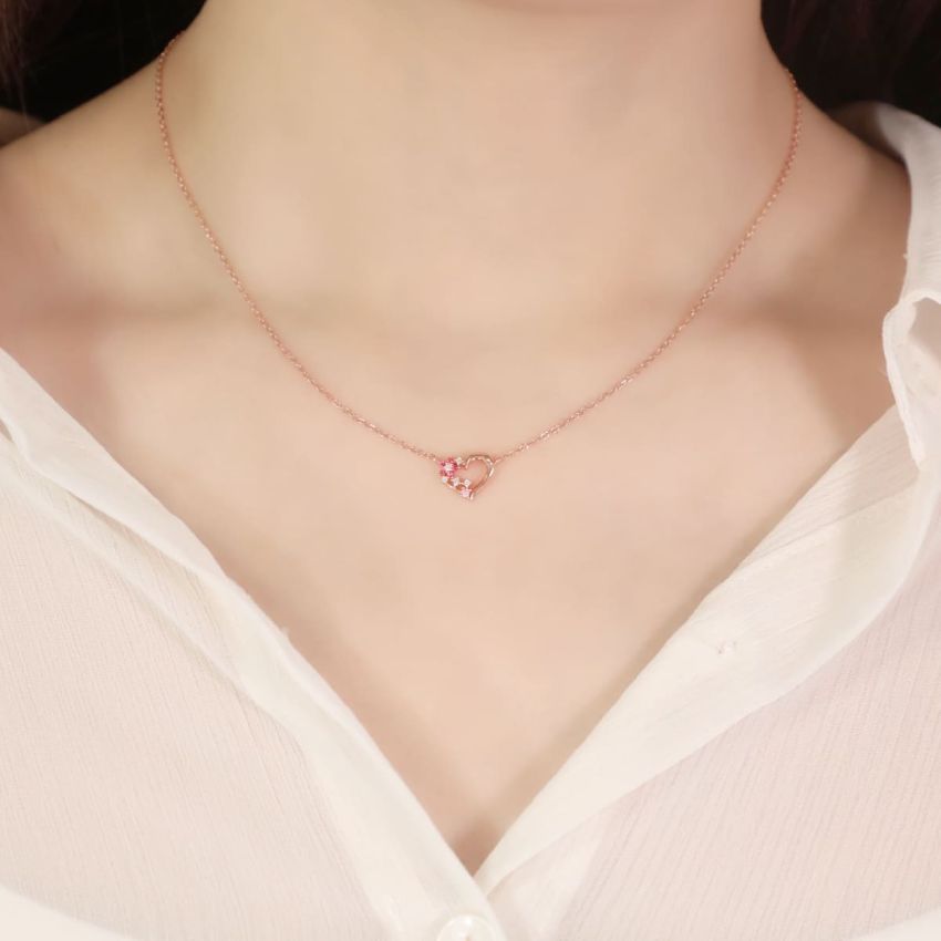 L'amour 花漾愛心頸鏈 (玫瑰金)