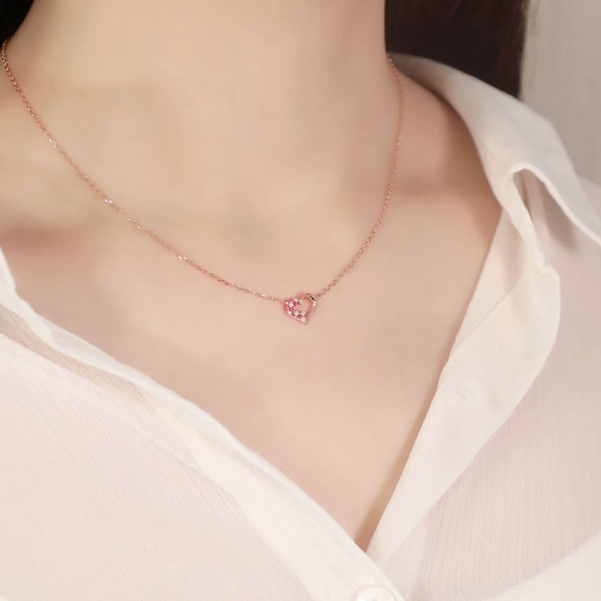 L'amour 花漾愛心頸鏈 (玫瑰金)