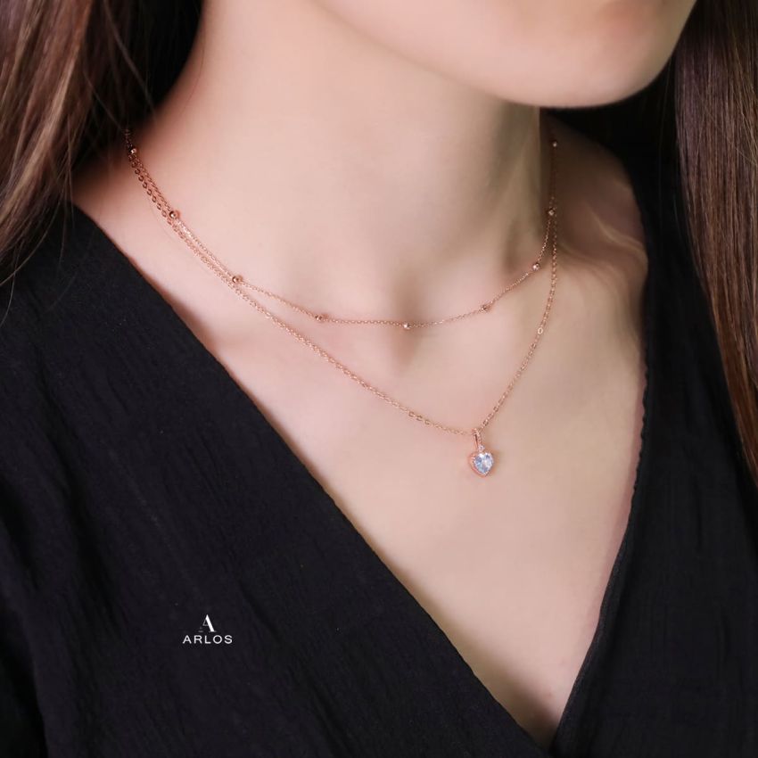 La Joie 藍月亮石心型頸鏈 (玫瑰金)