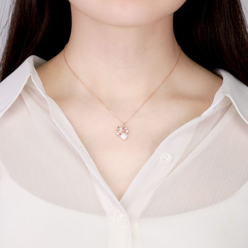 L'amour 浪漫玫瑰珍珠項鏈 (玫瑰金)