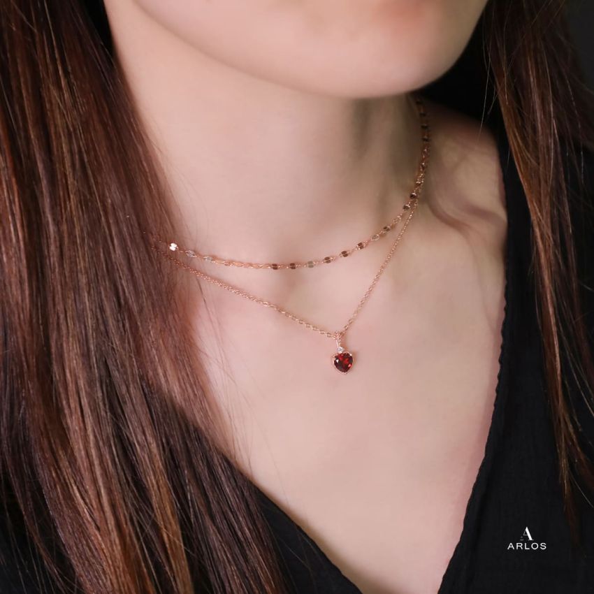 La Joie 石榴石心型頸鏈 (玫瑰金)