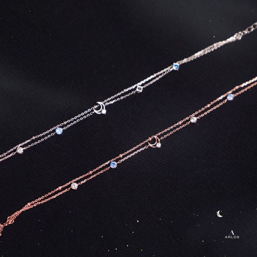 L'amour 月亮星辰手鏈 (白金色)