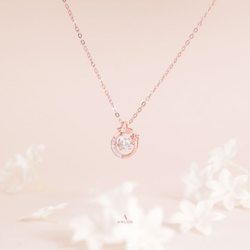 花漾蝴蝶跳動頸鏈 (玫瑰金)