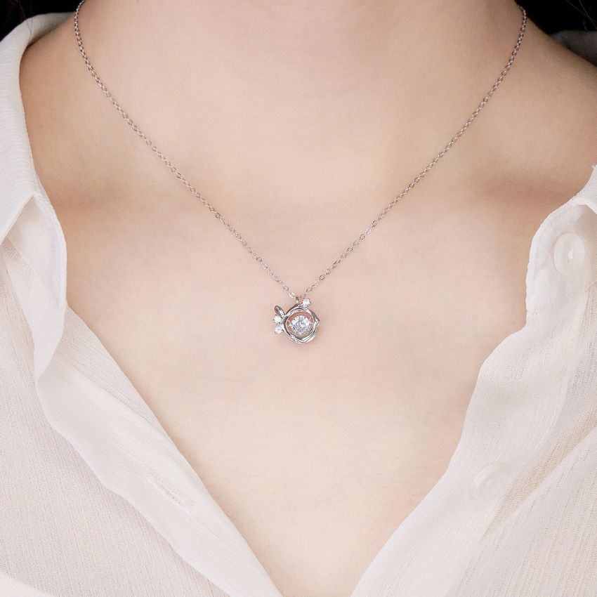 浪漫玫瑰跳動項鏈 (白金色)