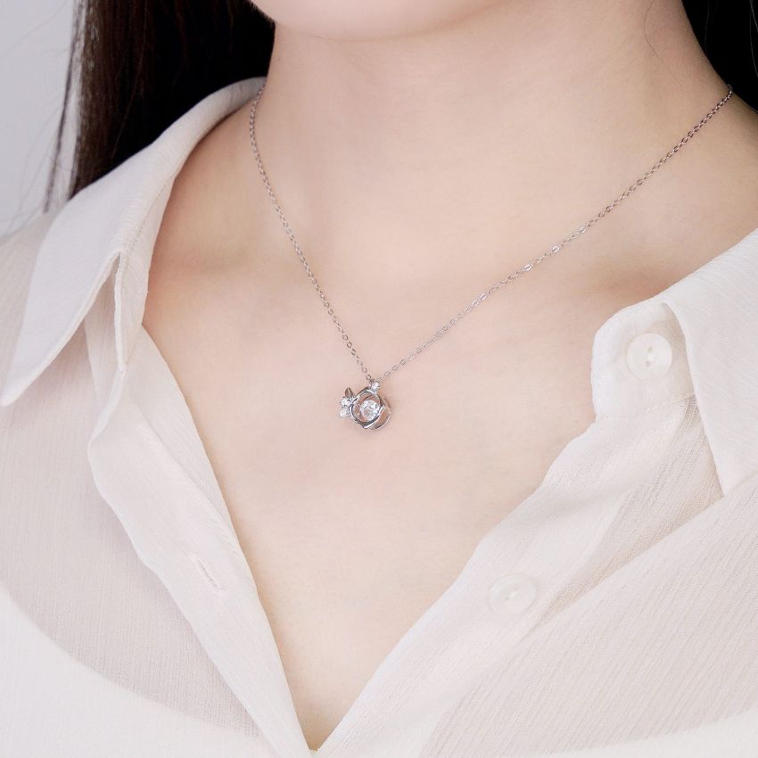 浪漫玫瑰跳動項鏈 (白金色)