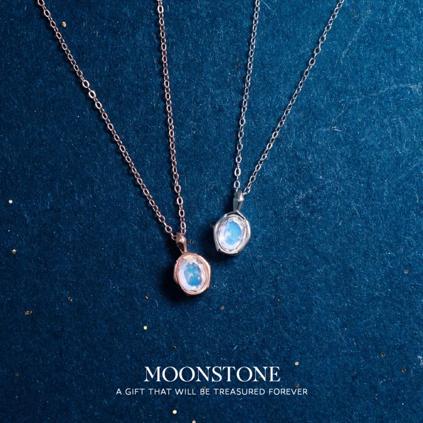 La Joie 藍月亮石閃耀頸鏈 (白金色)