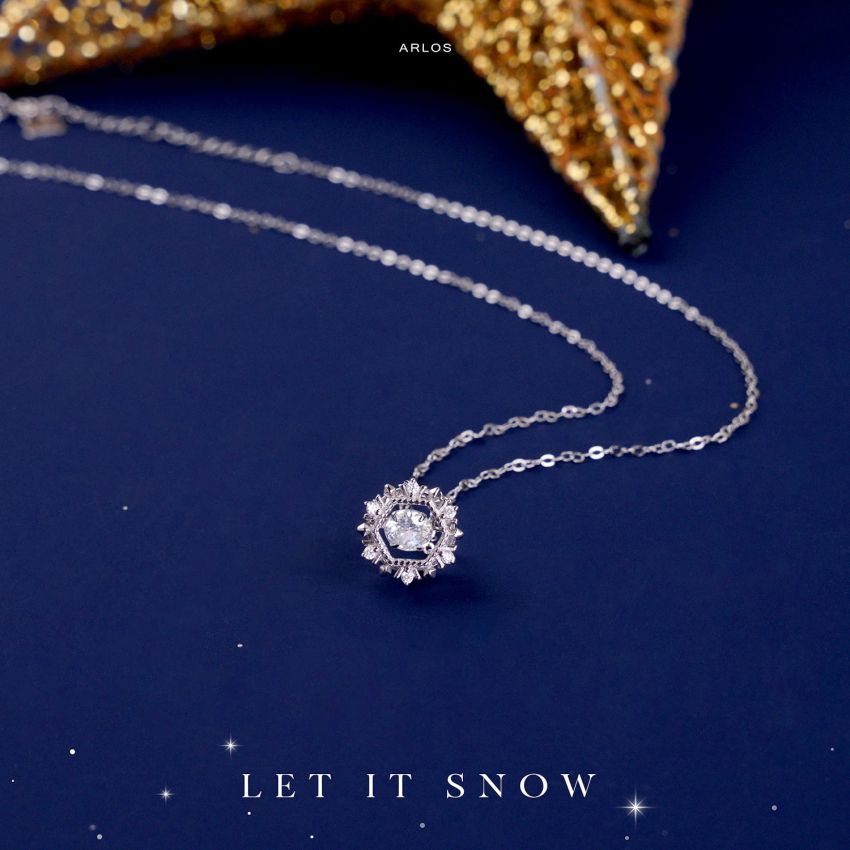 冬日浪漫雪花跳動項鏈 (白金色)