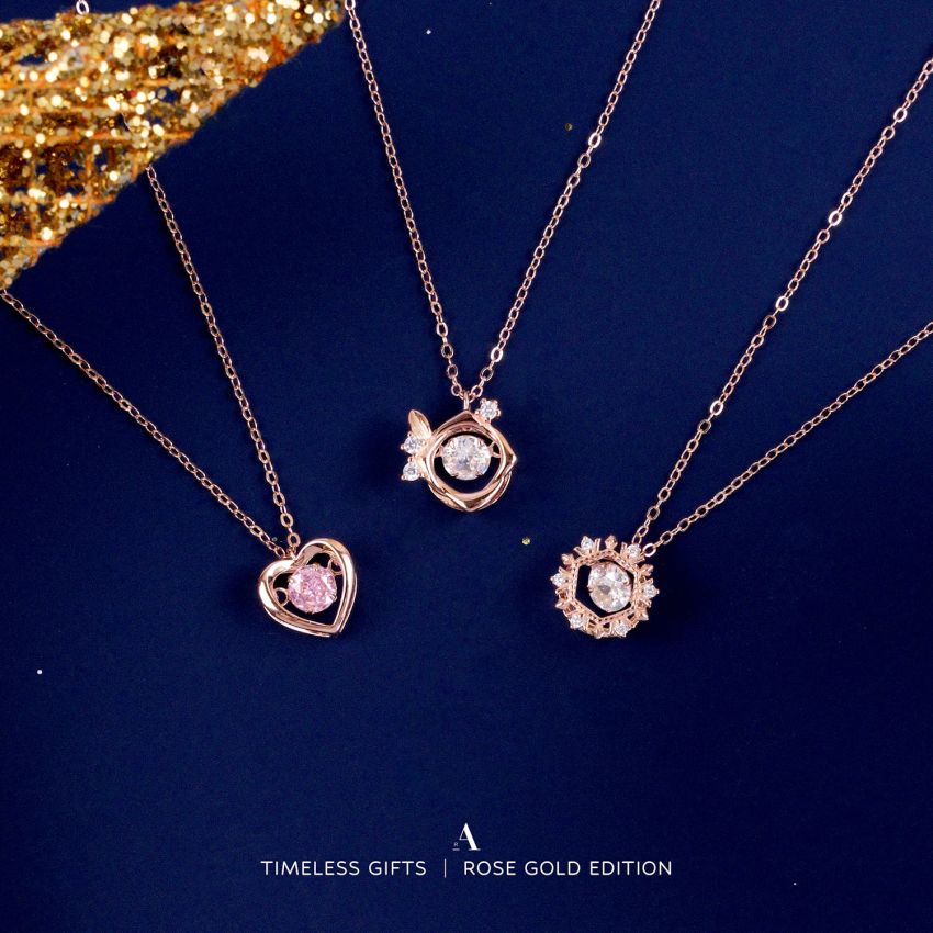 冬日浪漫雪花跳動項鏈 (玫瑰金)