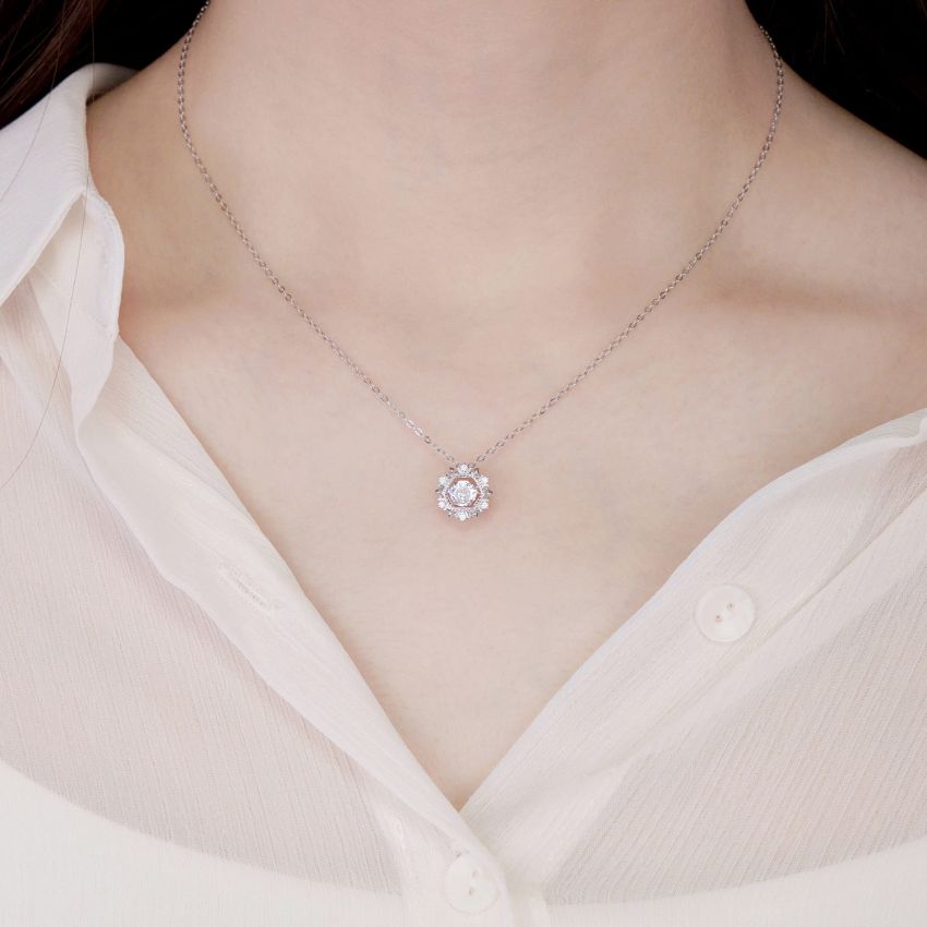 冬日浪漫雪花跳動項鏈 (白金色)