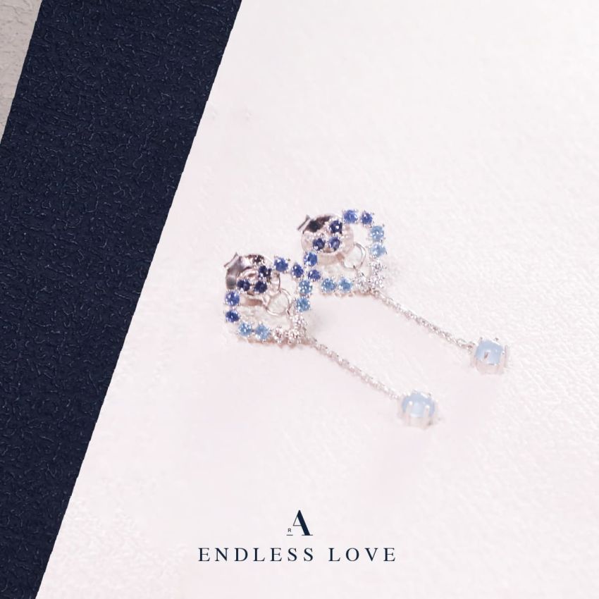 Aloha 粉藍漸變愛心耳環 (白金色)