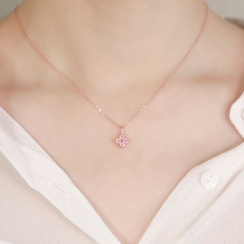 La Joie 粉紅碧璽四葉草頸鏈 (玫瑰金)