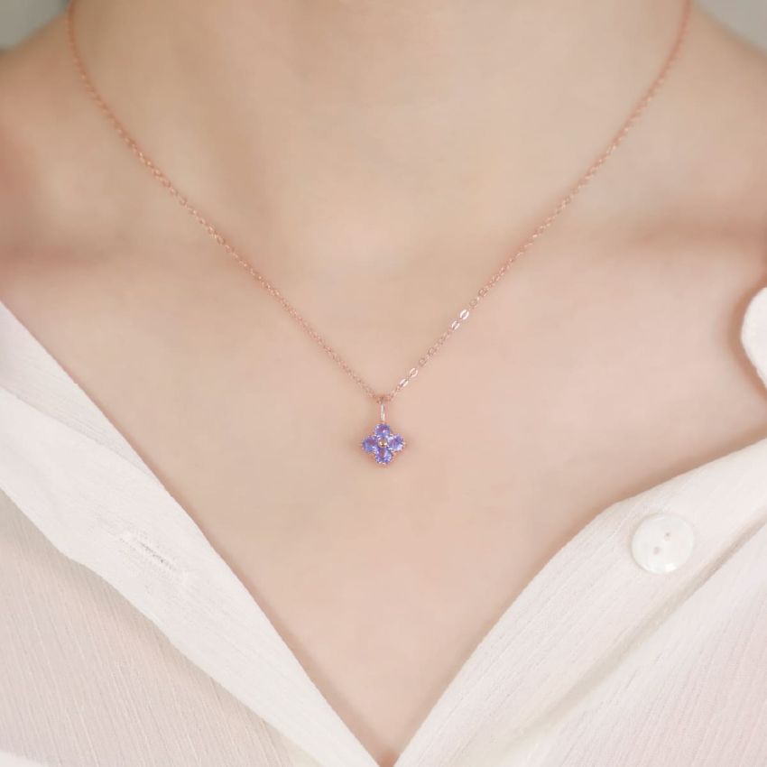 La Joie 堇青石四葉草頸鏈 (玫瑰金)