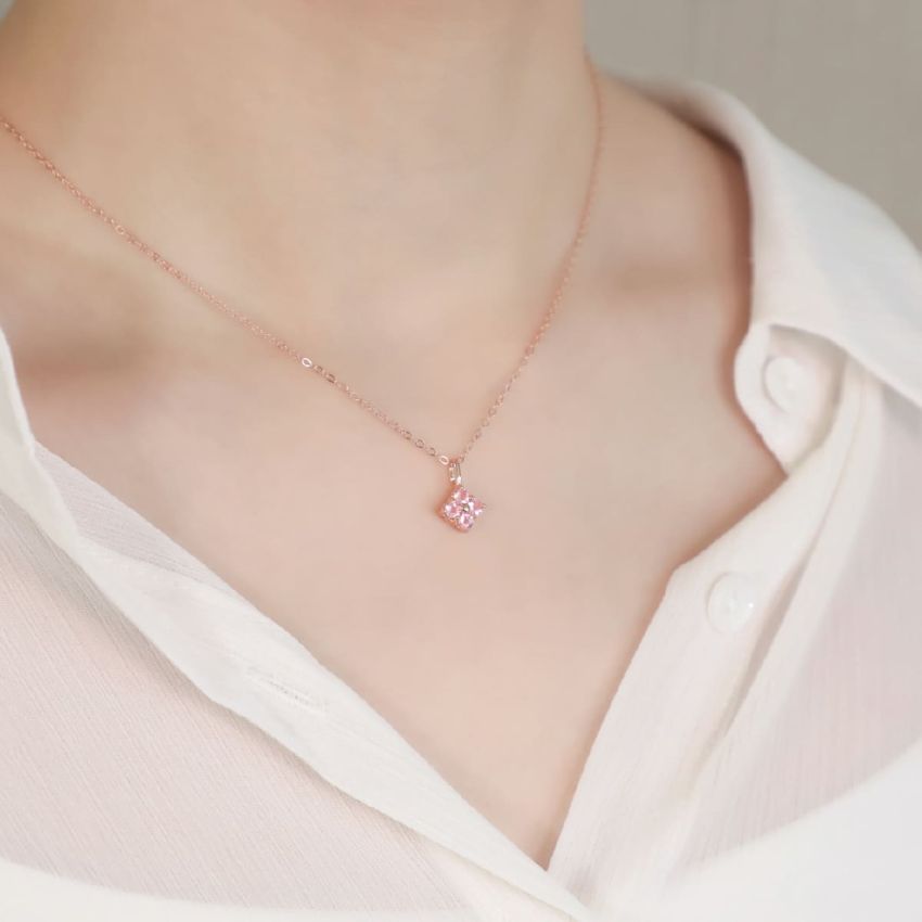 La Joie 粉紅碧璽四葉草頸鏈 (玫瑰金)