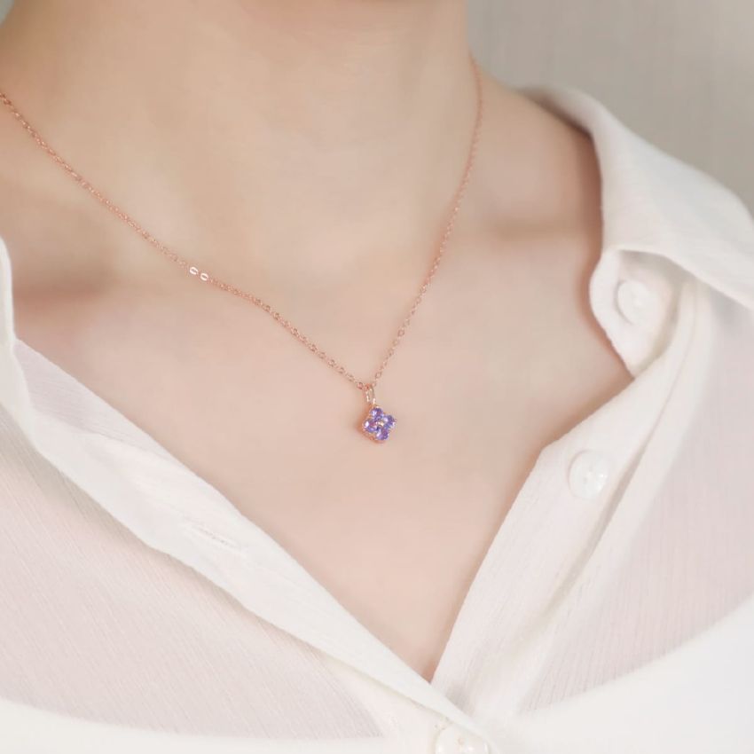 La Joie 堇青石四葉草頸鏈 (玫瑰金)