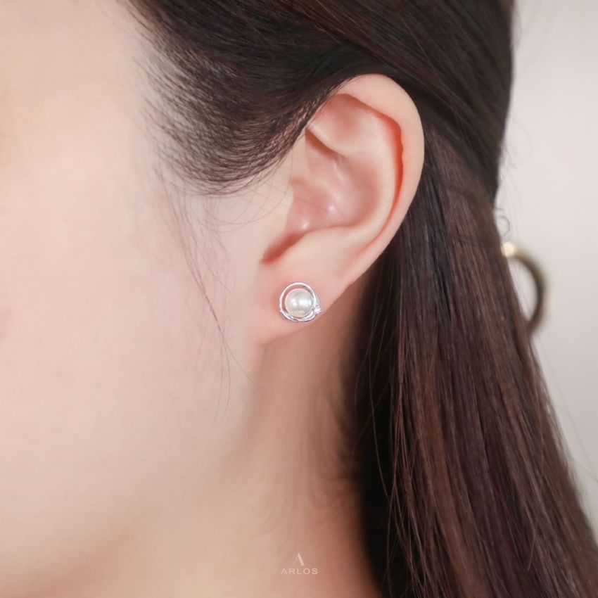 Aloha 個性珍珠耳環 (白金色)