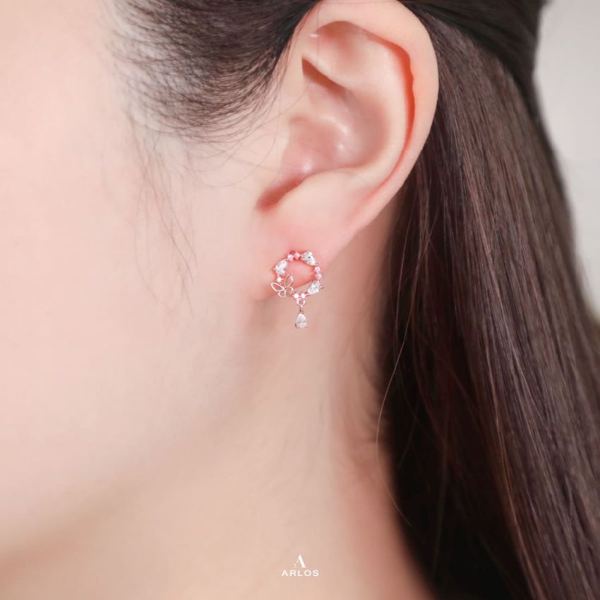 Aloha 蝴蝶花圈水滴耳環