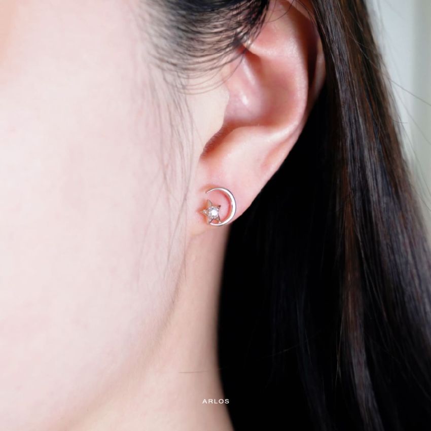 Aloha 閃爍星月耳環 (玫瑰金)