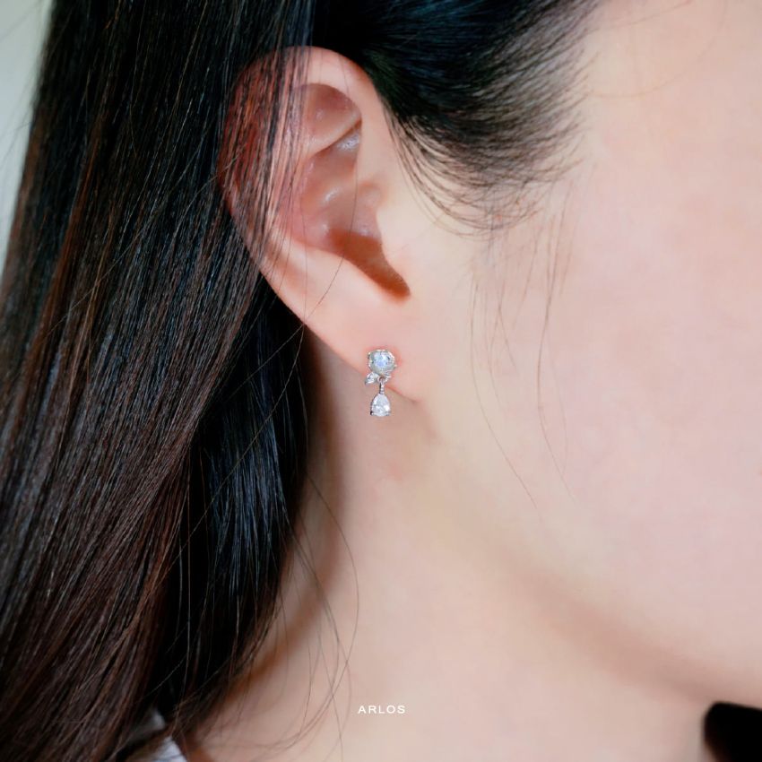 Aloha 永恆玫瑰綻放耳環 (白金色)