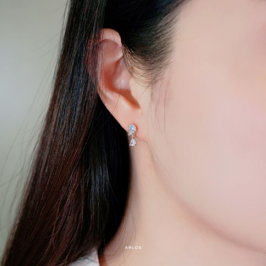 Aloha 永恆玫瑰綻放耳環 (白金色)