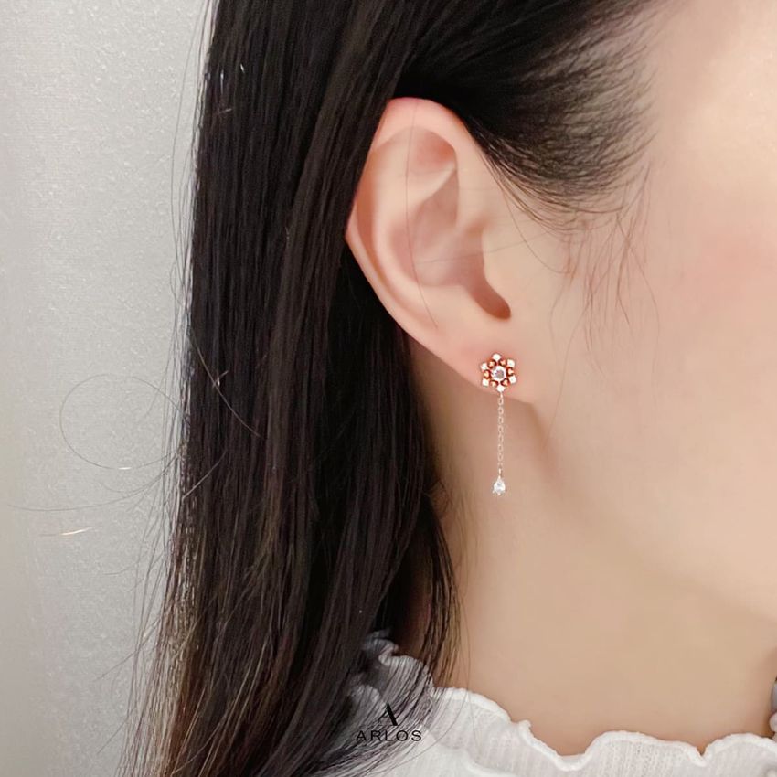Aloha 雪花水滴耳環 (玫瑰金)