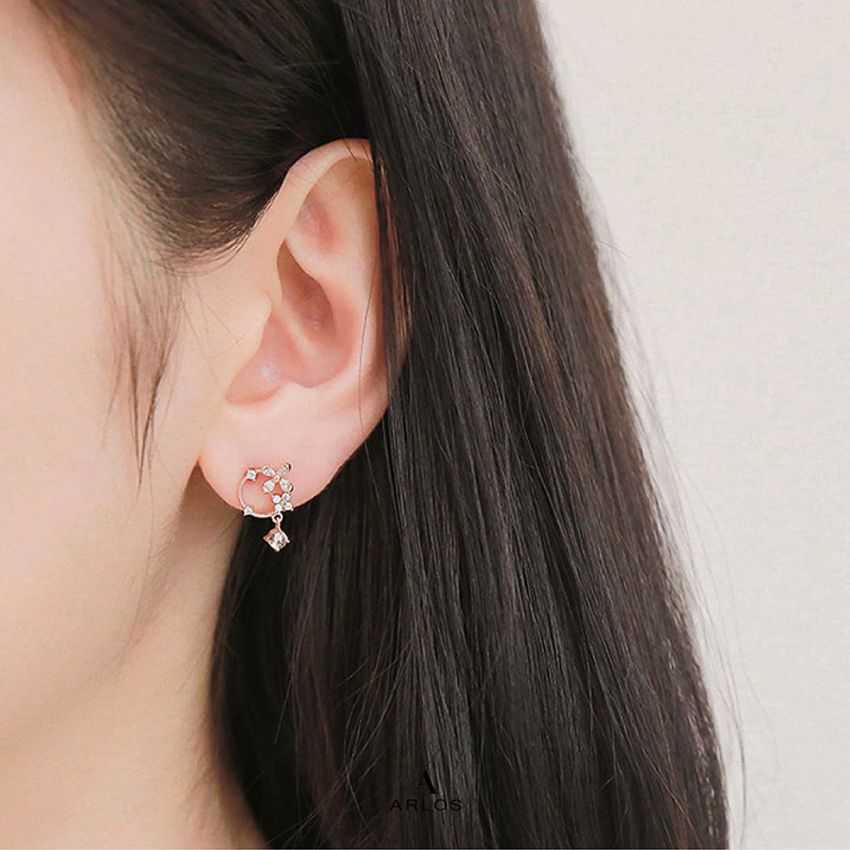 Aloha 玫瑰金花漾水滴耳環