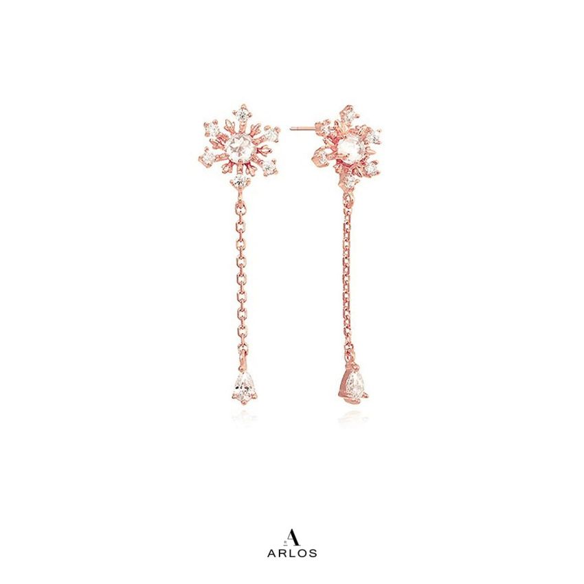 Aloha 雪花水滴耳環 (玫瑰金)