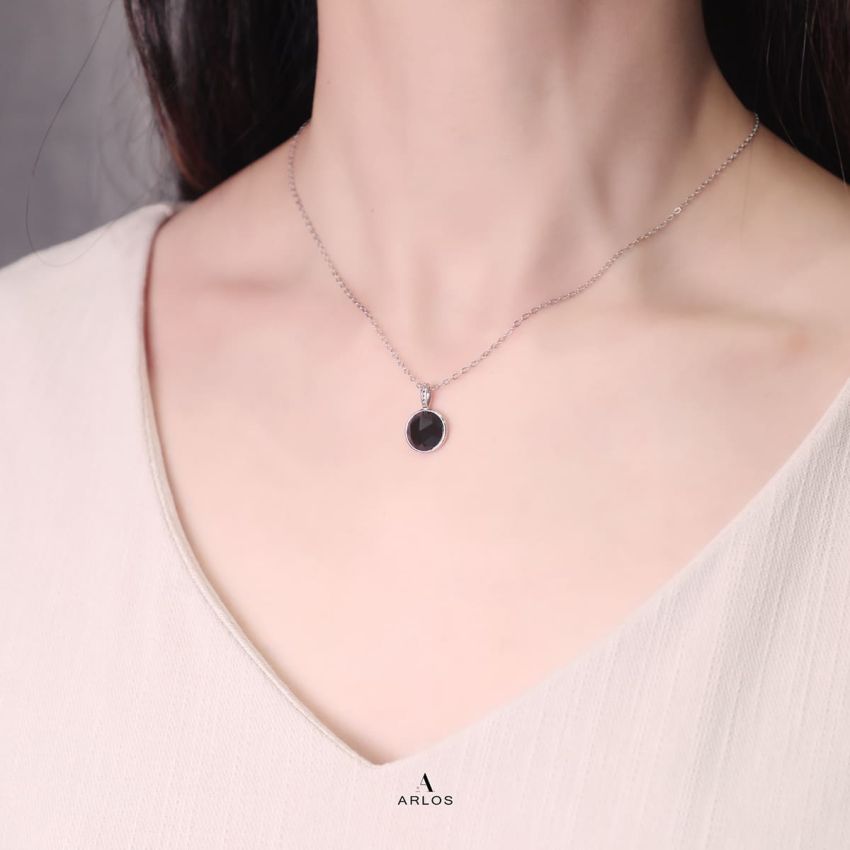 Ariel 黑曜石頸鏈 (白金色)