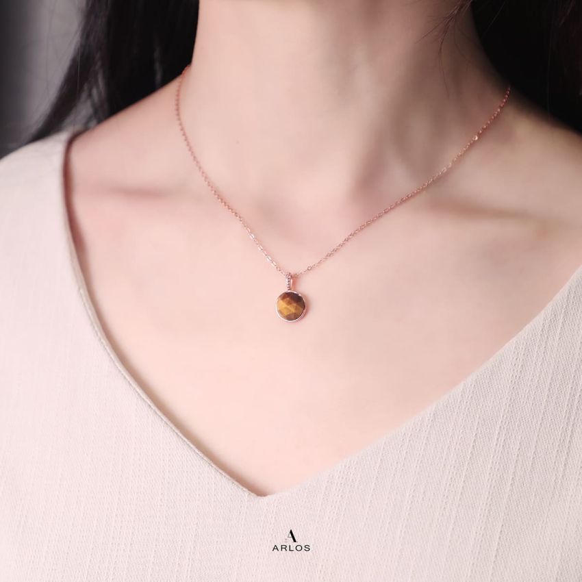 Ariel 黃虎眼頸鏈 (白金色)