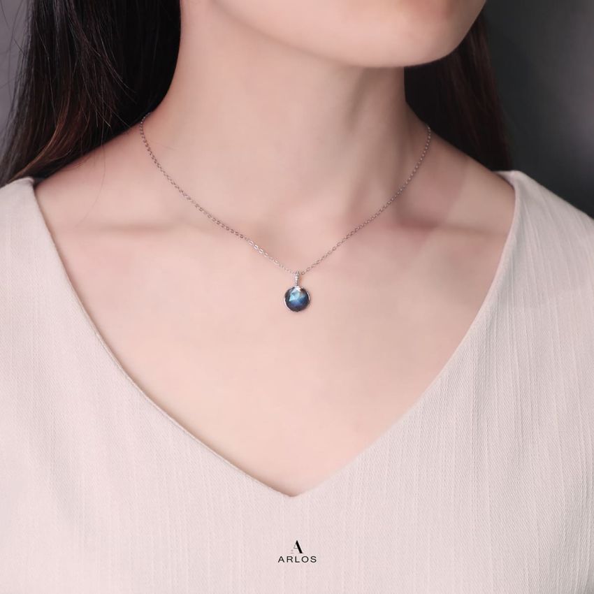 Ariel 拉長石頸鏈 (白金色)