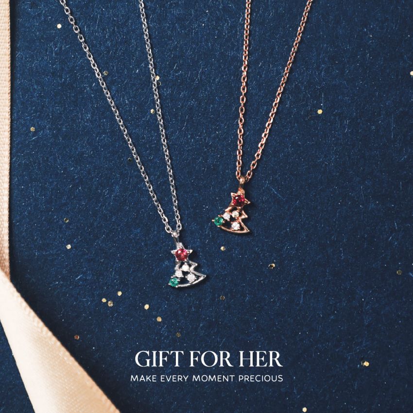 L'amour 聖誕樹頸鏈 (白金色)