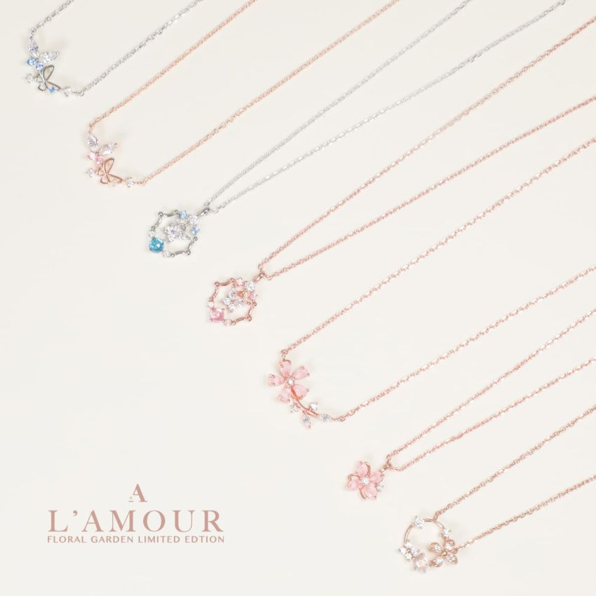 L'amour 優雅蝴蝶頸鏈 (白金色)