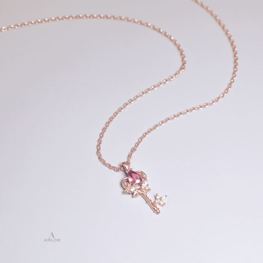 La Joie 玫瑰碧璽心之鑰匙頸鏈