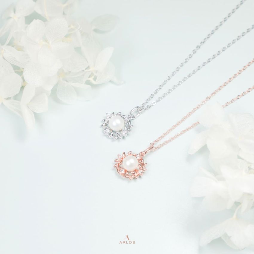 La Joie 橄欖花圈珍珠頸鏈 (玫瑰金)