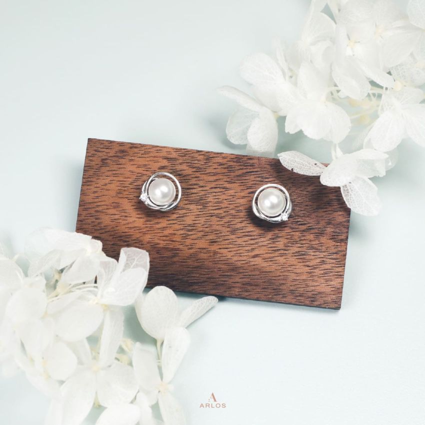 Aloha 個性珍珠耳環 (白金色)