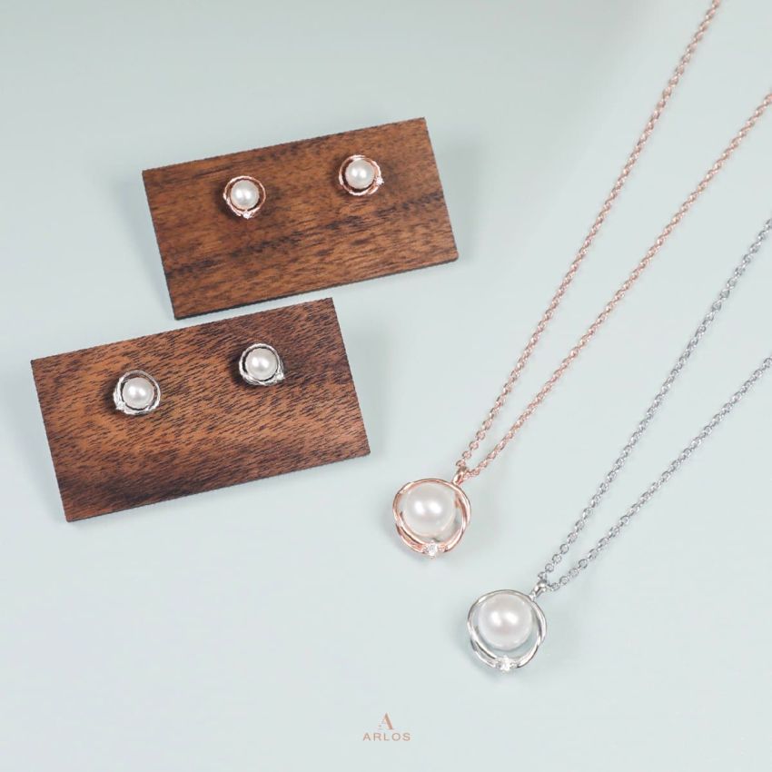 Aloha 個性珍珠耳環 (白金色)