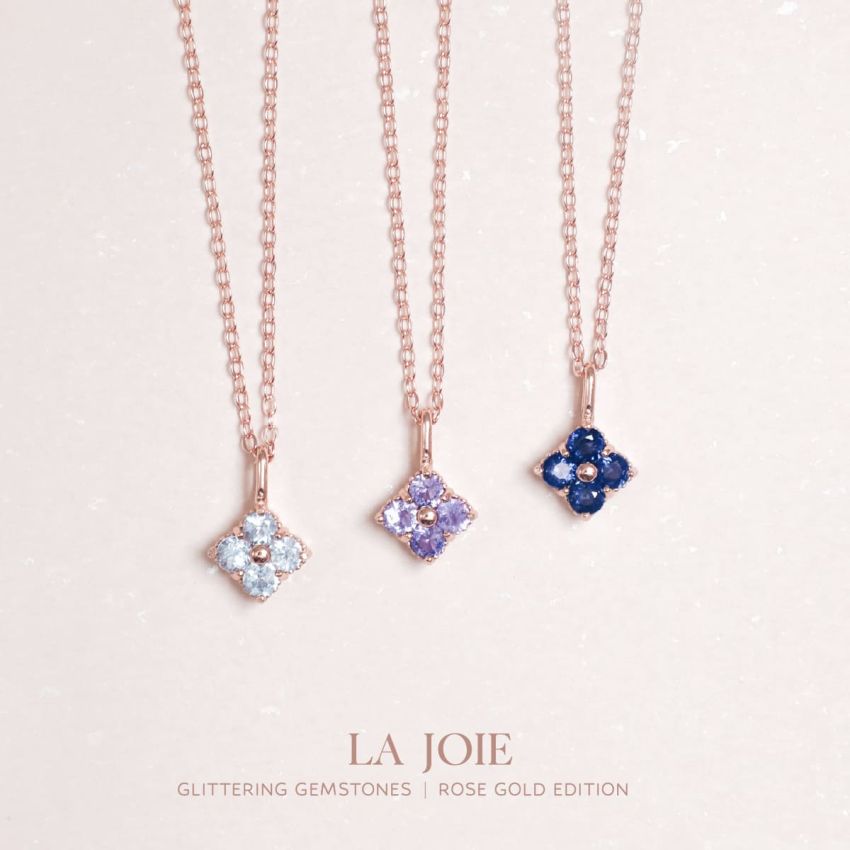 La Joie 藍寶石四葉草頸鏈 (玫瑰金)