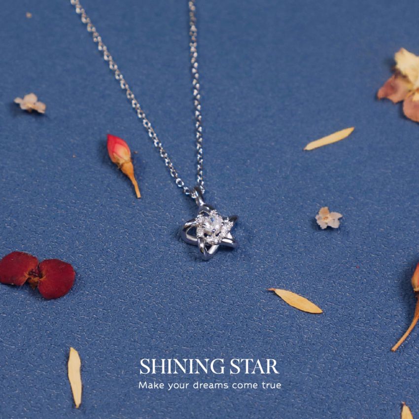 L'amour 閃爍幸運星頸鏈 (白金色)