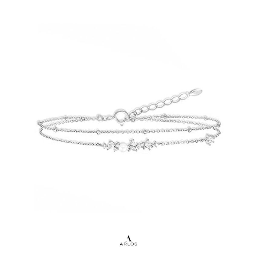 L'amour 星星珍珠手鏈 (白金色)