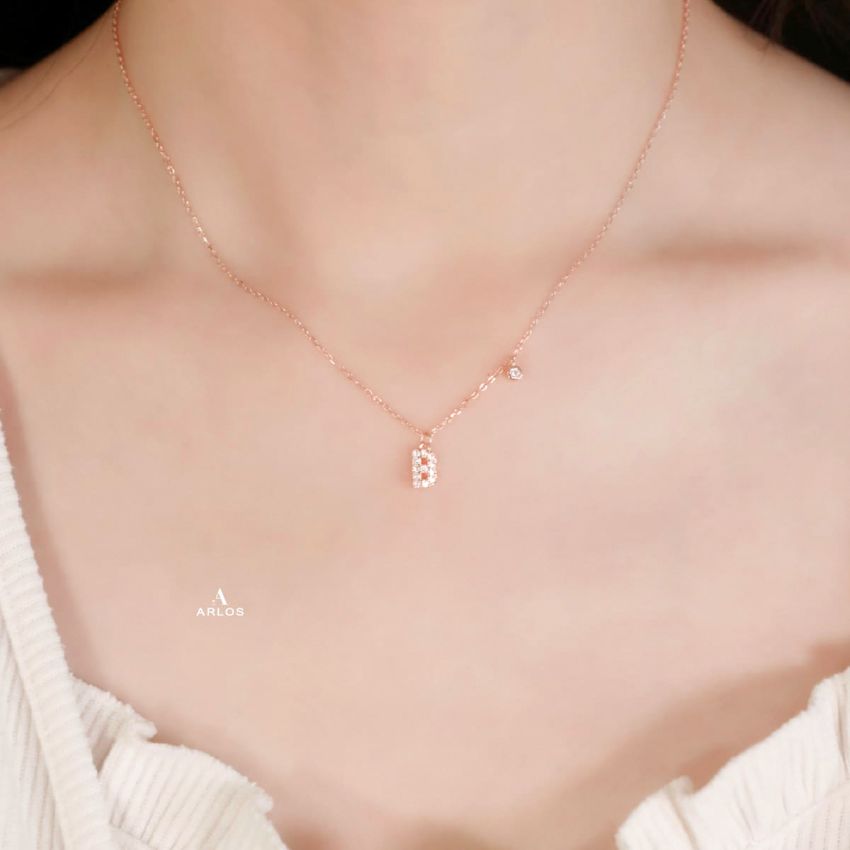 Trésor 字母 [ B ] 頸鏈 (玫瑰金)