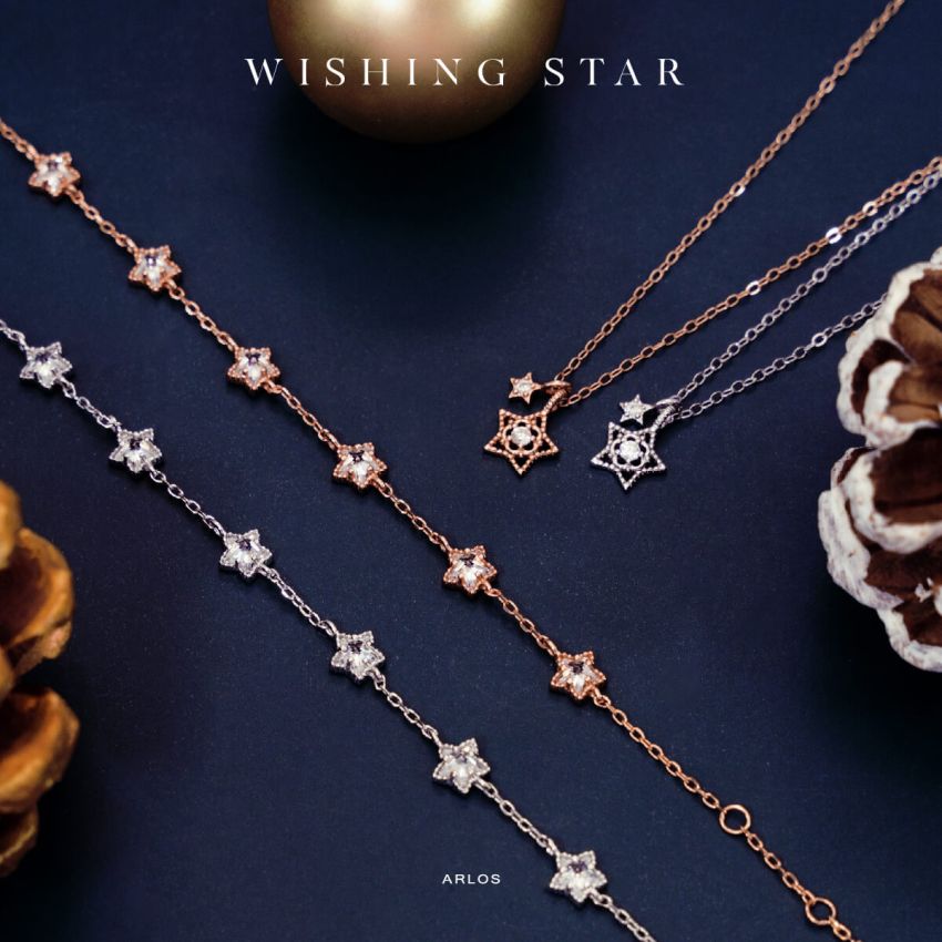 L'amour 浪漫許願星頸鏈 (白金色)